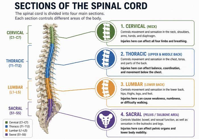 Sections of the spinal cord